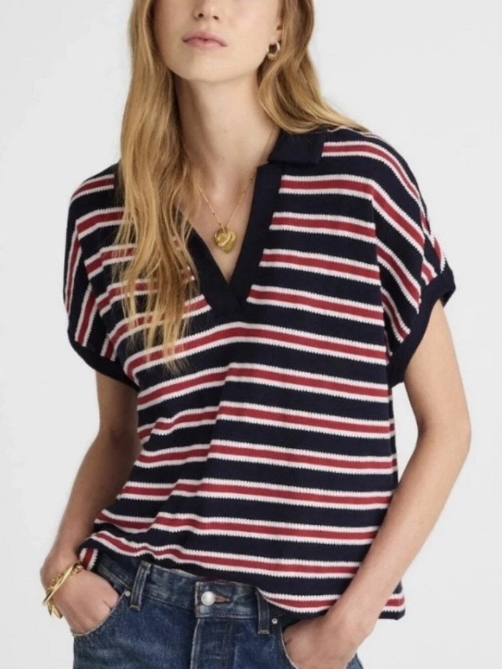 Madewell Relaxed V-Neck Polo Shirt, Sz XL